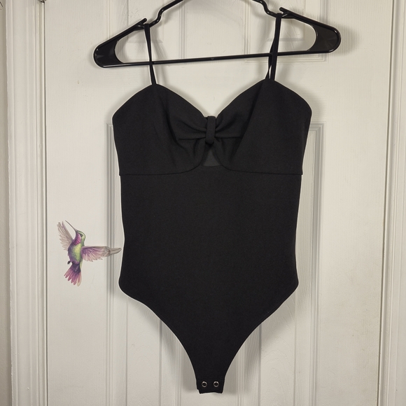 Express Tops - Express Black Bow Front Sweetheart Neck Bodysuit M Pinup Y2K Coquette Thong